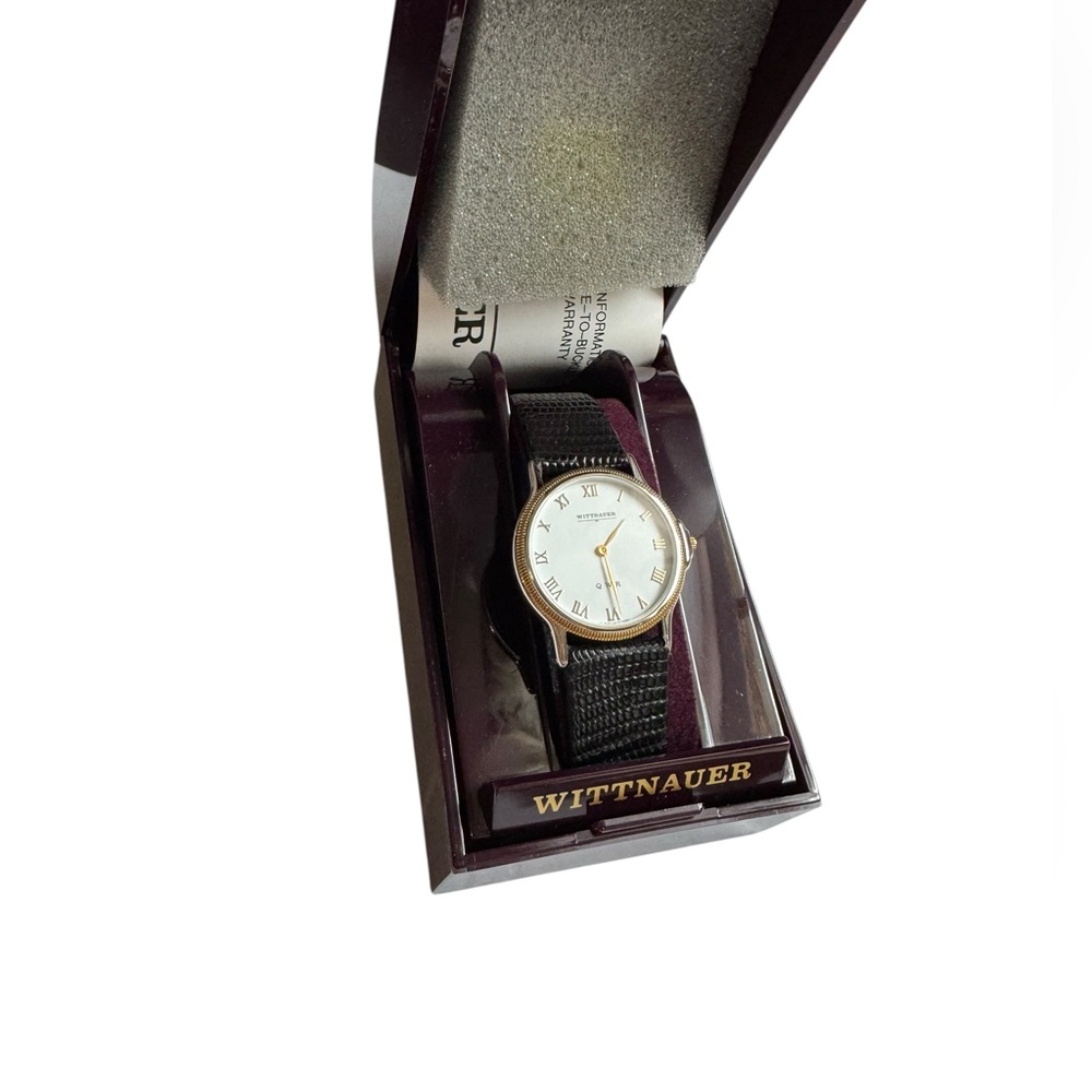 Vintage Swiss Wittnauer Watch Two-Tone black leather Wrist Watch - IN BOX